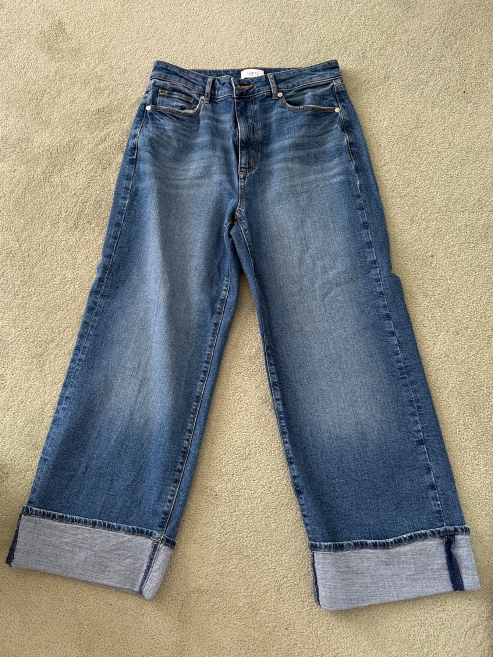Loft Outlet Curvy High Rise Wide Leg Crop Cuffed Women’s Jeans - Blue